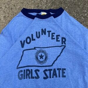 Vintage 80s Velva Sheen Volunteer Girls State Tennessee Ringer Tee Blue XL (g4a)